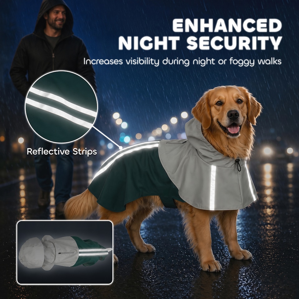 image 1 of PawHut Dog Raincoat with Hood, Dog Rain Jacket, for Large Dogs, L