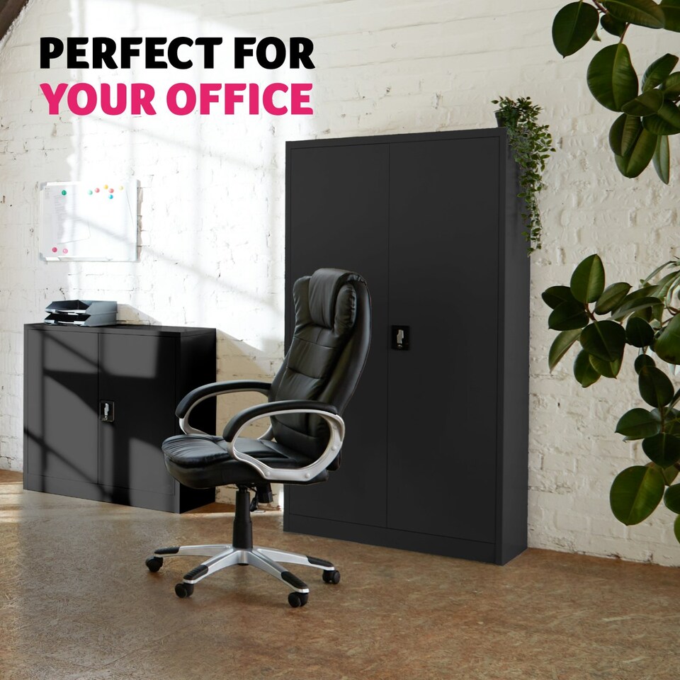 image 1 of Filing Cabinet - 4 adjustable shelves, lockable, 140 x 90 x 40 cm Black