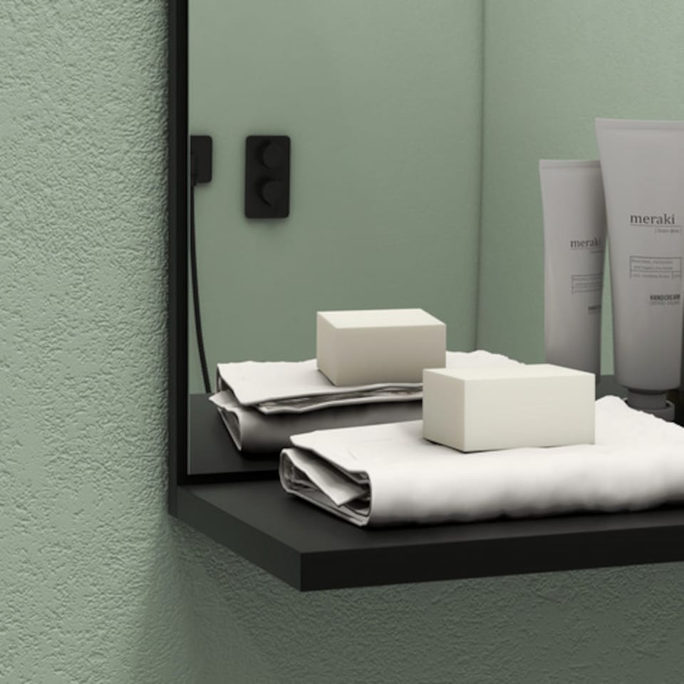 image 1 of HOMCOM Bathroom Mirror Wall Mount Vanity Mirror with 4 Storage Shelves, Black