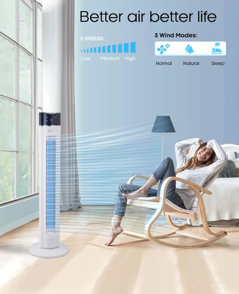 image 1 of 43 inch Oscillating Tower Fan with air Purifier and Aroma Function White