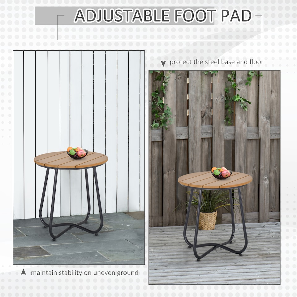 image 1 of Outsunny Round Outdoor Side Table Adjustable Leg Pads Natural Wood & Black | Brown | Natural wood and black | 49 x 49 x 48 cm