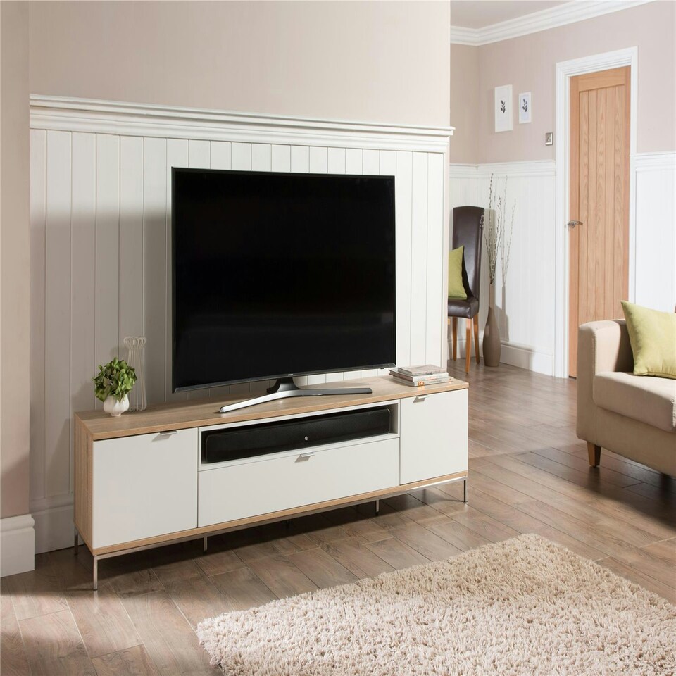 image 1 of Chaplin Cabinet Oak/White with 2 Doors/1 drawer Brown | Light Oak and White