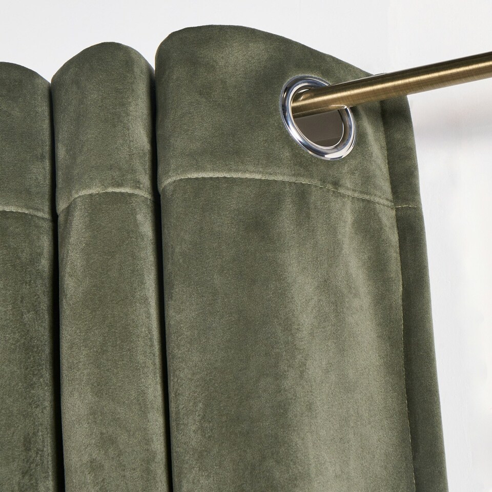 image 1 of OHS Soft Velvet Plain Dyed Thermal Insulated Panel Pair Eyelet Curtains, 90x90" Cream | Natural