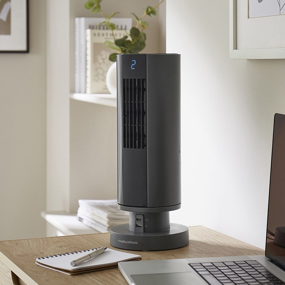 image 1 of Air Flex 14 Tower Fan with Built In Device Charger Grey