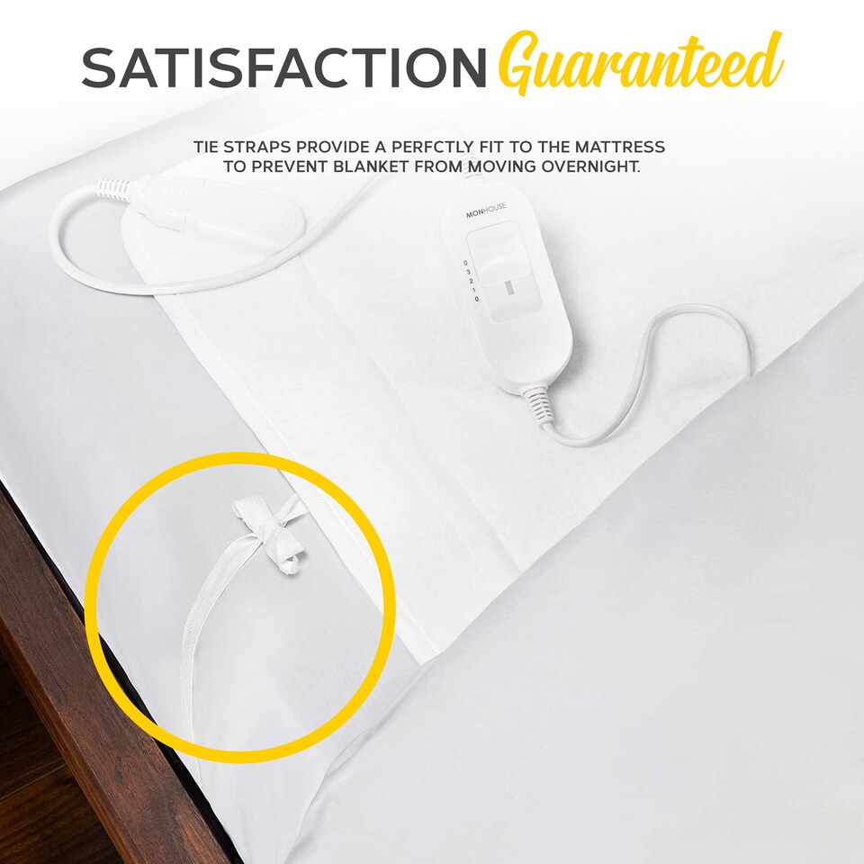image 1 of MONHOUSE Premium Electric Blanket - Heated Under Blanket - Detachable Controller & Machine Washable - 3 Heat Settings - King Size 137x165xm | White | 1