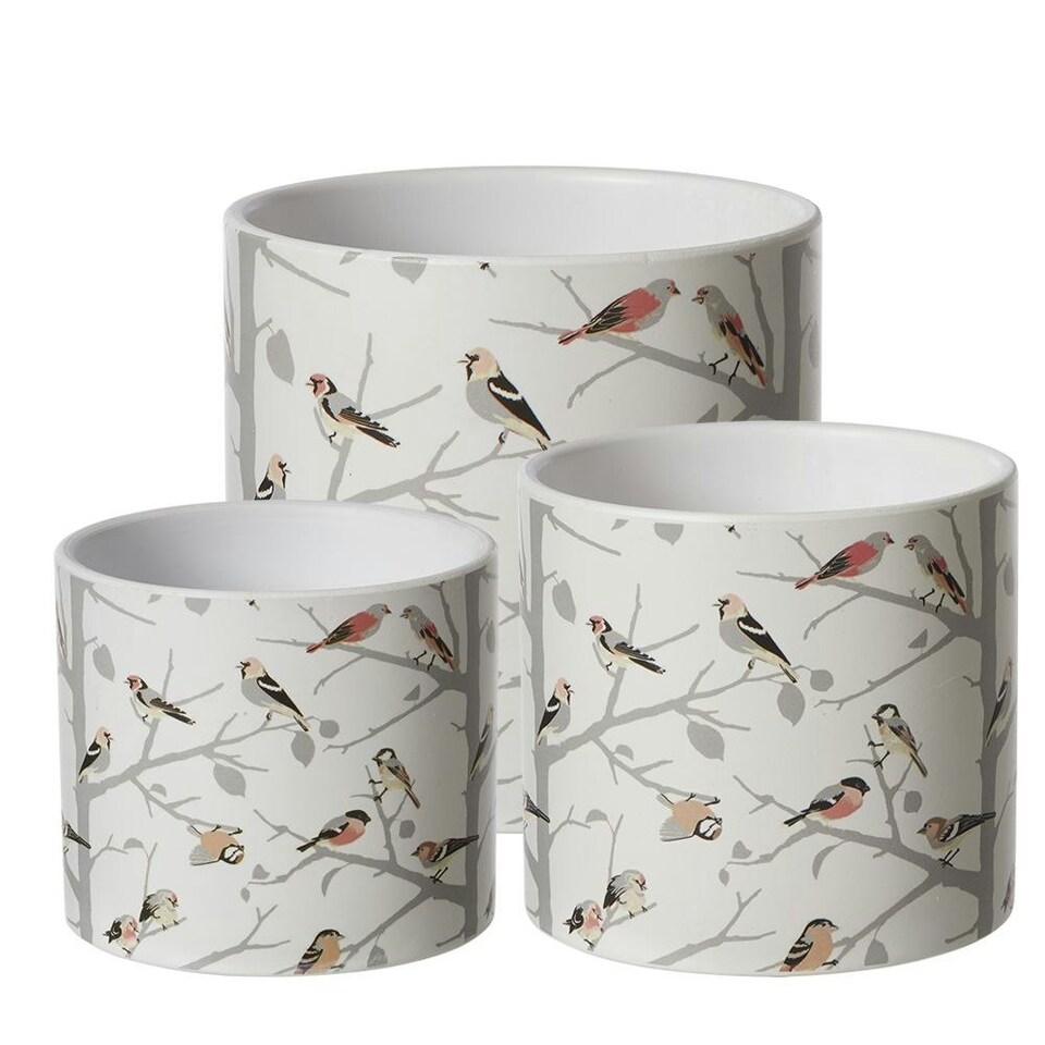 image 1 of Ceramic Indoor Garden Bird Print Plant Pot - H10.5cm