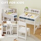 image 7 of AIYAPLAY Kids Desk and Chair Set, Art Table and Chair Set for children with Hutch & Drawers, Gift for Aged 3-8, Student Study Writing Table for Home School Bedroom Playroom