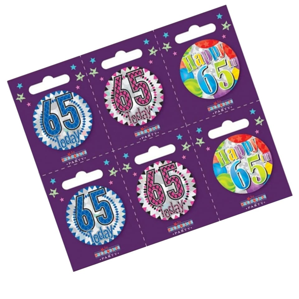 image 1 of Kaleidoscope Small 65th Birthday Badge Set - Multicoloured - One Size