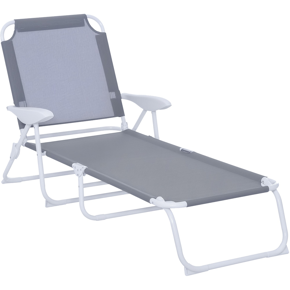 image 1 of Outsunny Folding Sun Lounger Garden Reclining Lounge Chair 4Level Backrest
