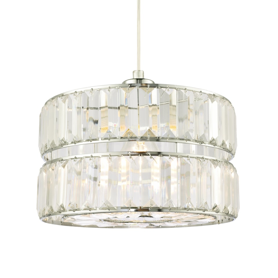 image 1 of Designer Double Tier Easy Fit Pendant Shade with Rows of Clear Acrylic Prisms | Chrome