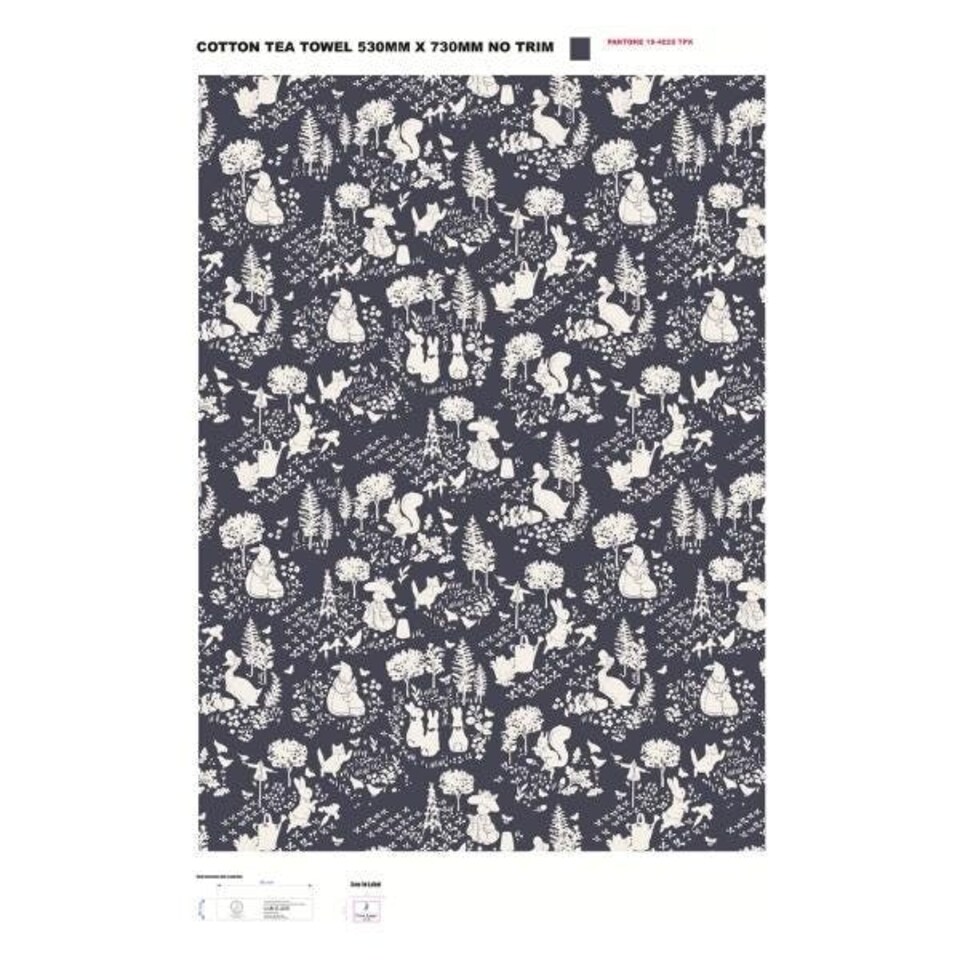 image 1 of Peter Rabbit Classic Pattern Set Of 2 Cotton Tea Towels Dark Blue