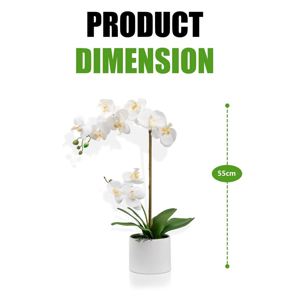 image 1 of Artificial Orchid Flower Display in Pot 55cm White Realistic Home Party Decor