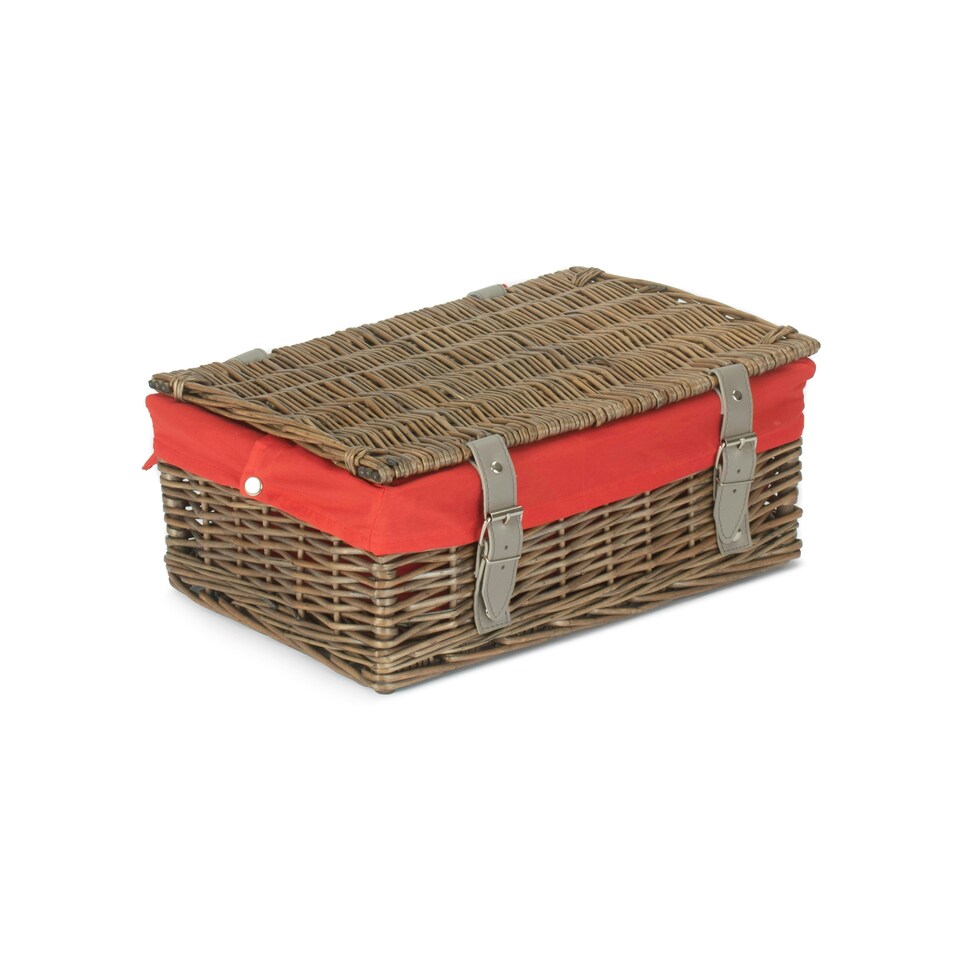 image 1 of 35cm Antique Wash Wicker Picnic Basket with Lining Red | Red | One Size
