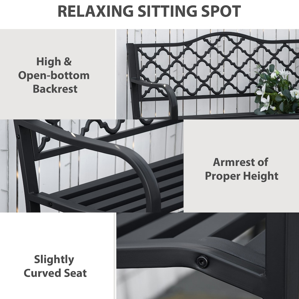 image 1 of Outsunny 2-Seater Garden Bench Cast Iron Patio Antique Loveseat w/ Armrest