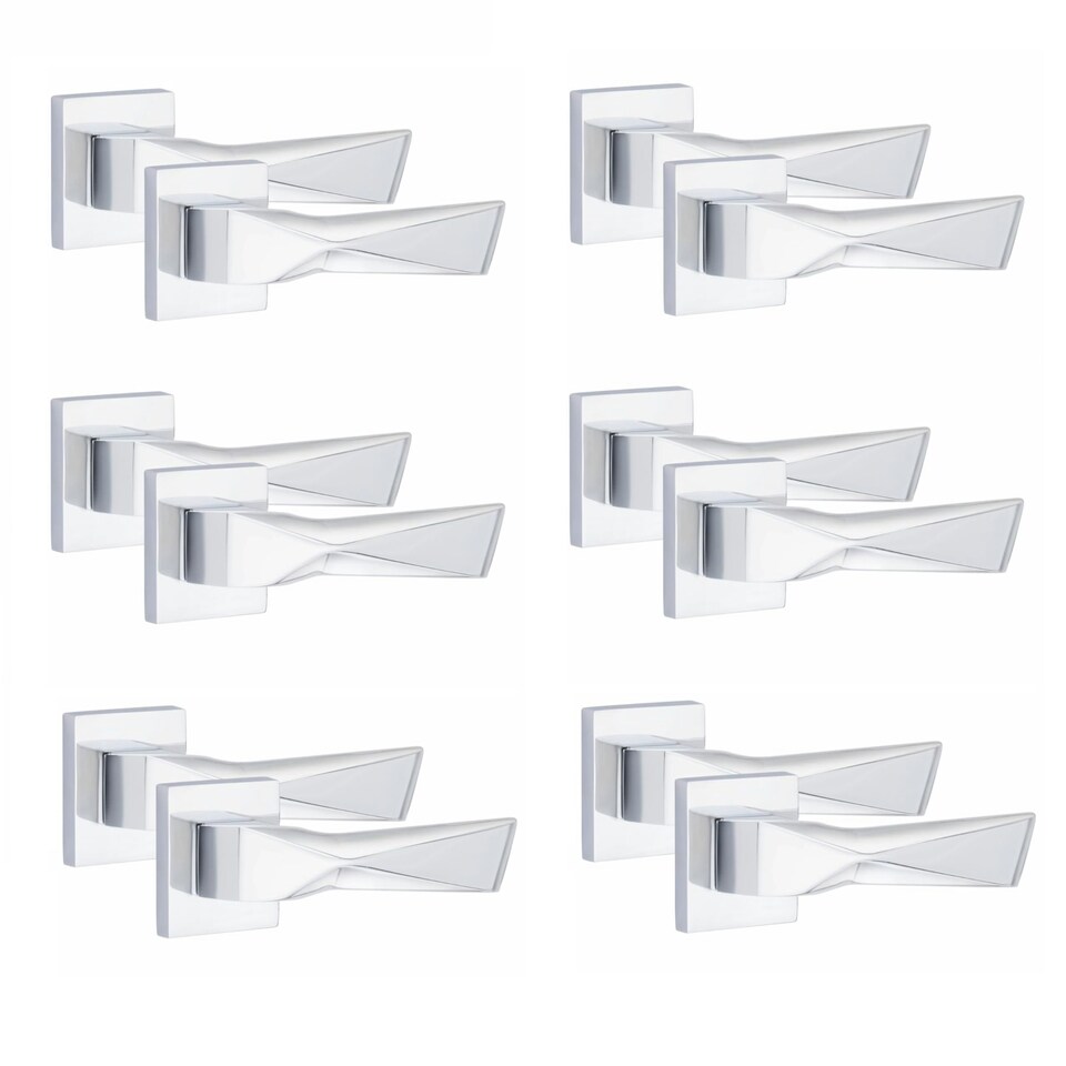 image 1 of Golden Grace 6 Pairs Modern Aura Premium Design Door Handles on Square Rose in Polished Chrome Finish Chrome