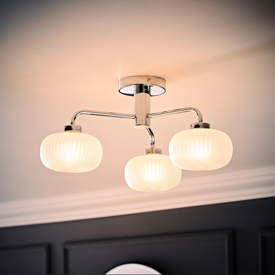 image 1 of ValueLights Amaia Chrome IP44 3 Way Frosted Ribbed Glass Ceiling Light | Chrome
