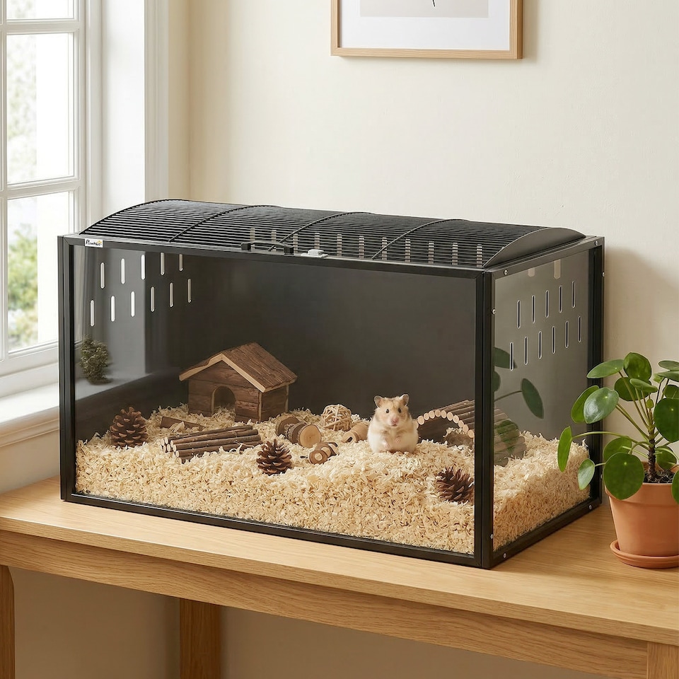 image 1 of PawHut Hamster Cage Steel Acrylic Frame Large Rat Cage with Openable Top