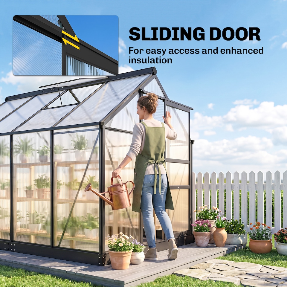 image 1 of Outsunny 6x8ft Walk-In Polycarbonate Greenhouse Plant Grow Galvanized Aluminium
