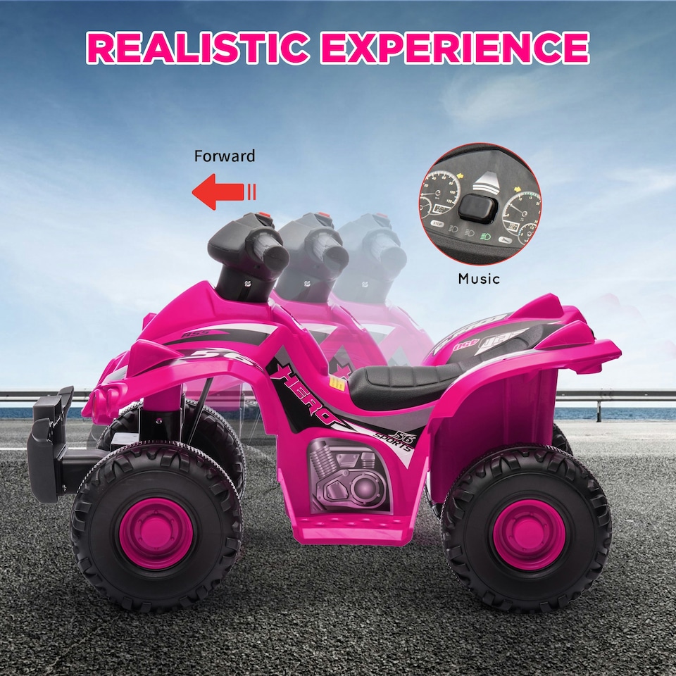 image 1 of AIYAPLAY 6V Kids Electric Quad Bike with Music, Forward Function, Pink