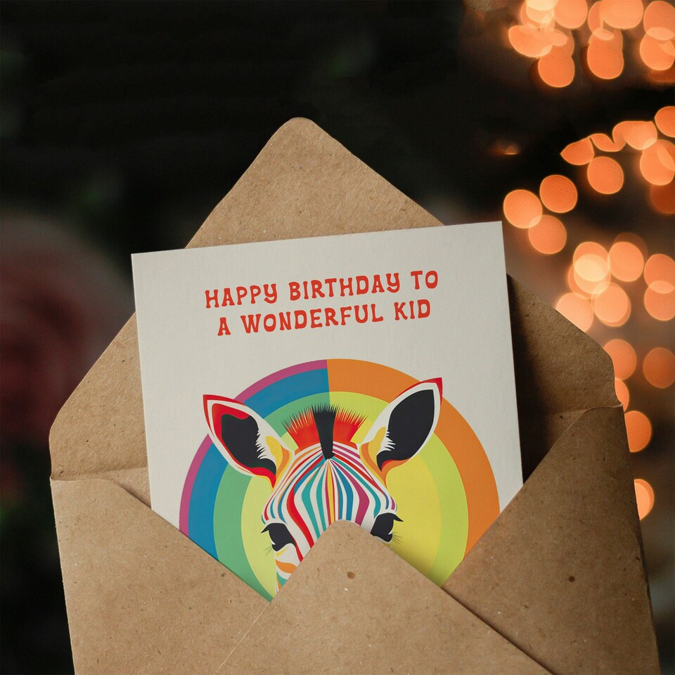 image 1 of Wonderful Kid Rainbow Stripes Colourful Non Binary Birthday Card
