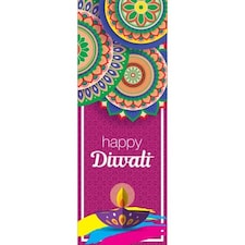 Happy Diwali Traditional Flowers Wall Poster PVC Party Sign Decoration 70cm x 25cm