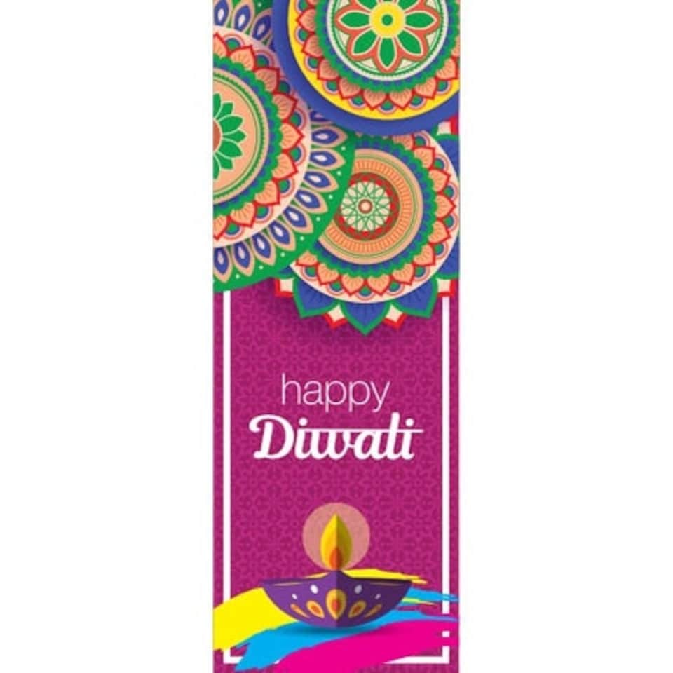 Happy Diwali Traditional Flowers Wall Poster PVC Party Sign Decoration 70cm x 25cm