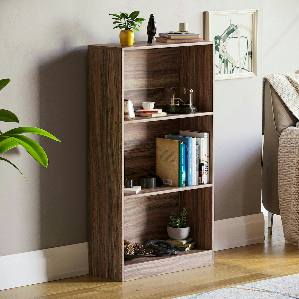 image 1 of Vida Designs Cambridge 3 Tier Medium Bookcase Display Storage, Walnut