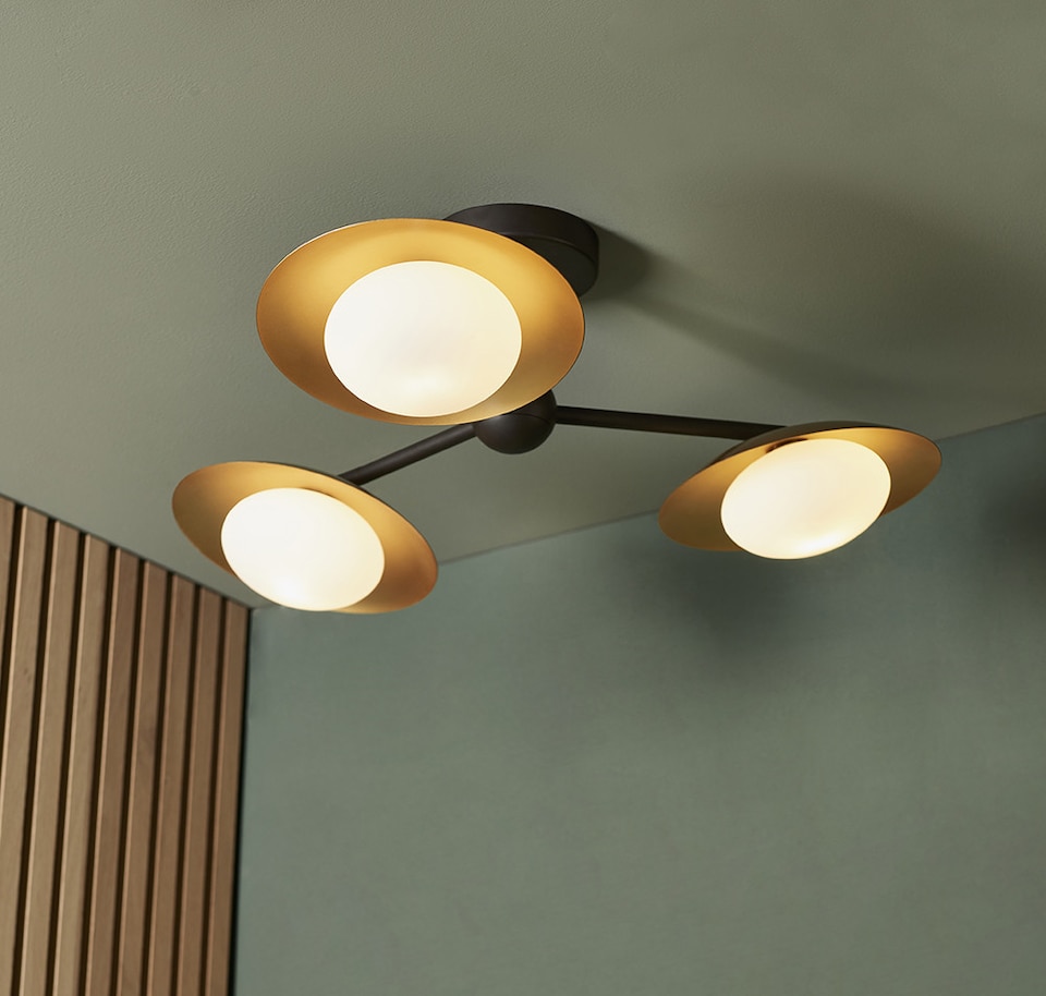 image 1 of Tivoli 3 Light Ceiling Semi Flush Gold & Dark Bronze Finish With Opal Glass