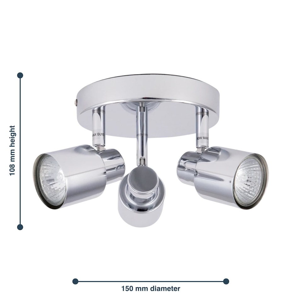image 1 of Chrome 3 Light IP44 Bathroom Round Spotlight Plate | Chrome | 1