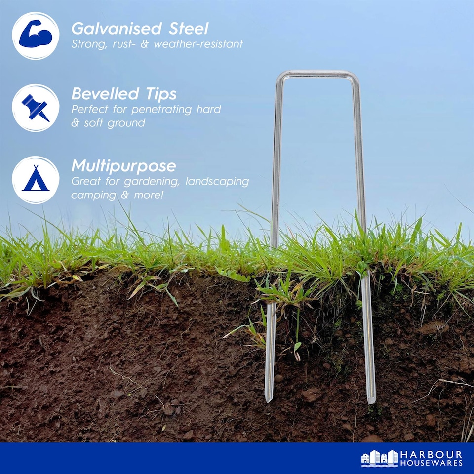 image 1 of Harbour Housewares U-Shaped Weed Control Membrane Pegs - 6" (150mm) - Pack of 100 | Silver | Silver