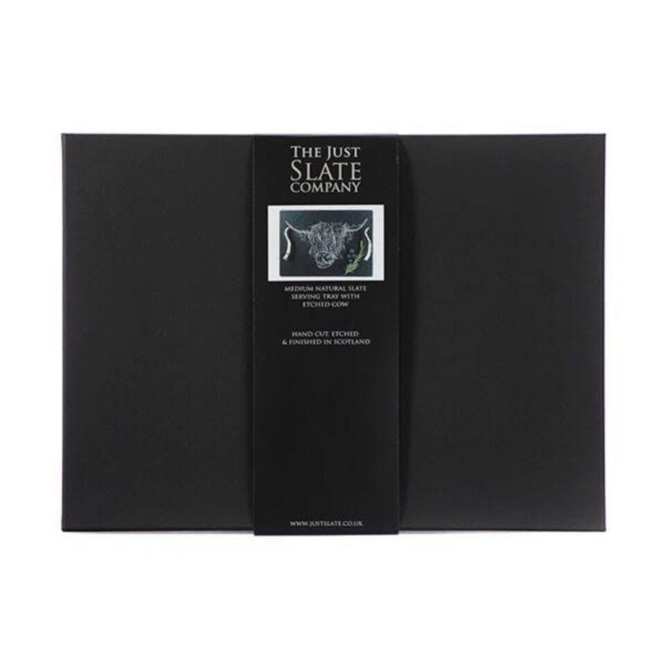 image 1 of The Just Slate Company Medium Highland Cow Slate Serving Tray Gift Boxed