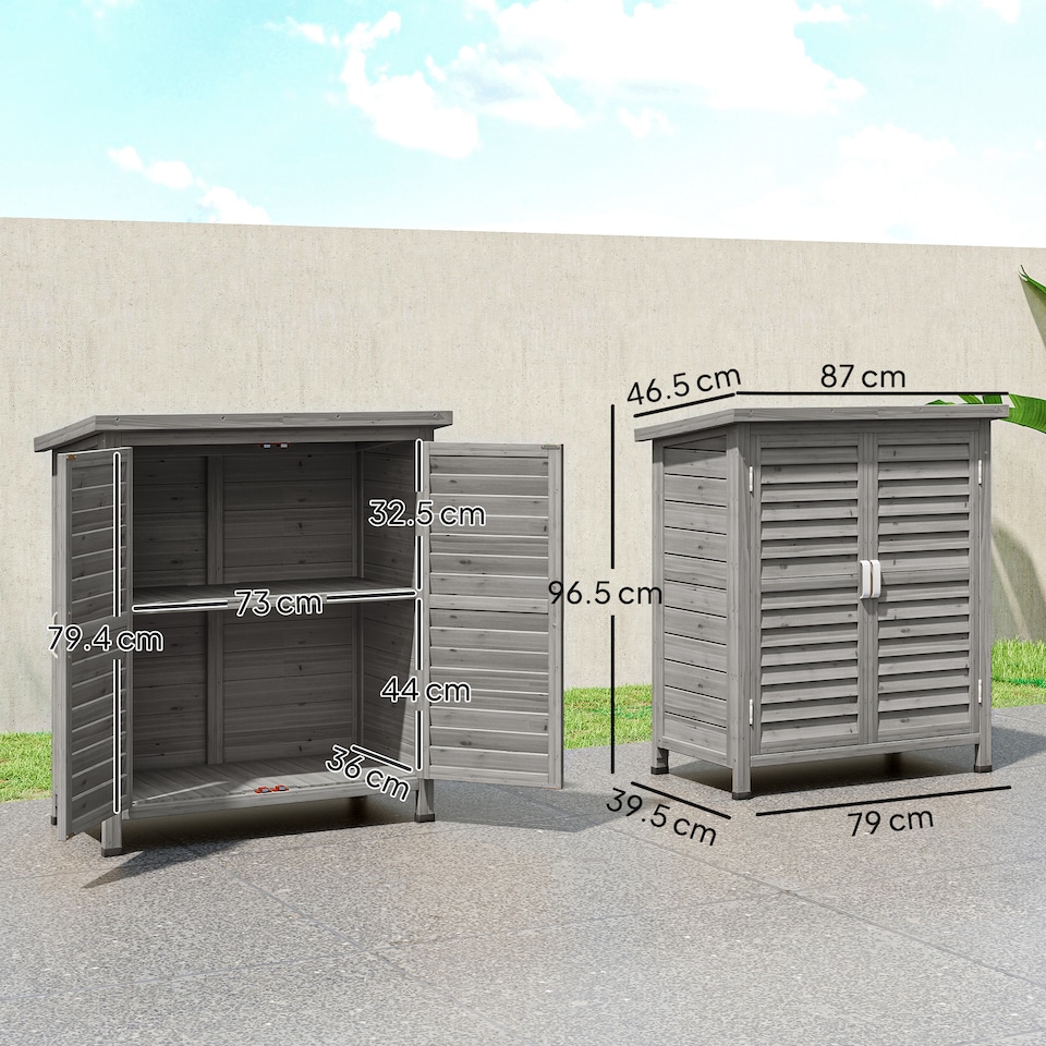 image 1 of Outsunny Garden Storage Shed Solid Fir Wood Garage Organisation w/ Doors Grey | Grey