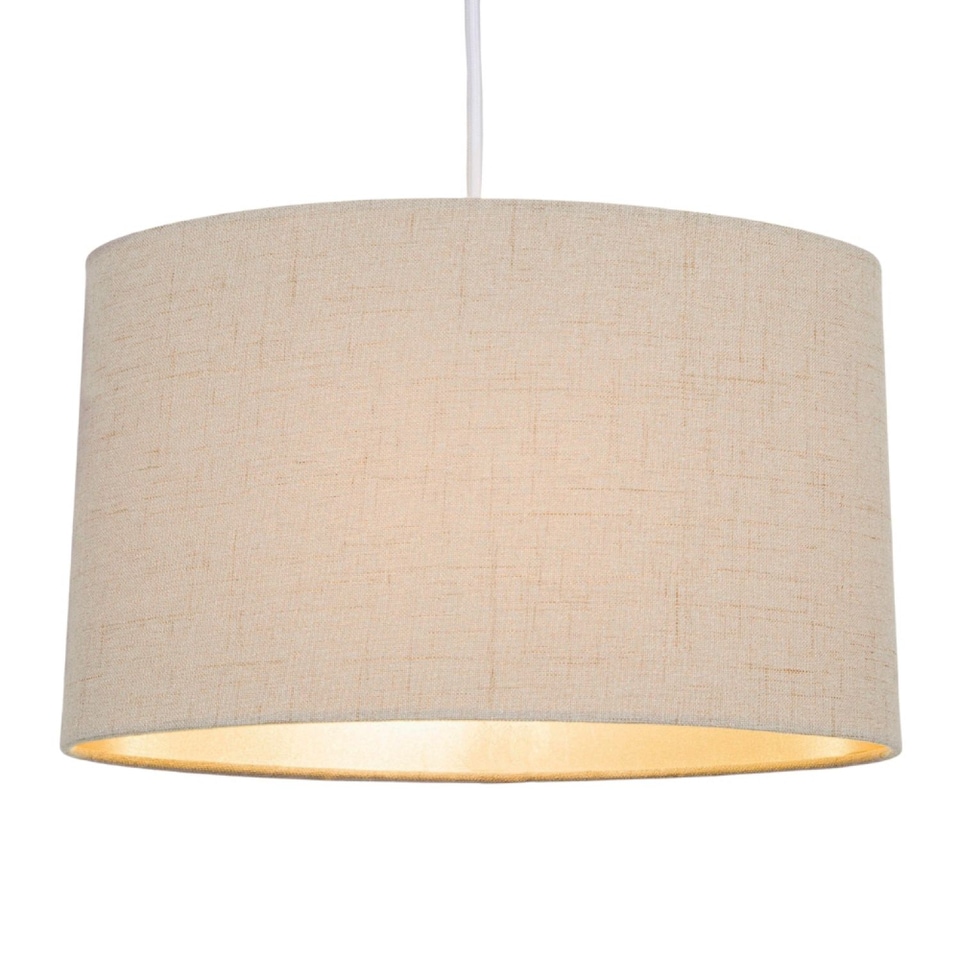 image 1 of Contemporary and Sleek Taupe Stitched Effect Linen Fabric Oval Lamp Shade | Cream | Taupe | 1