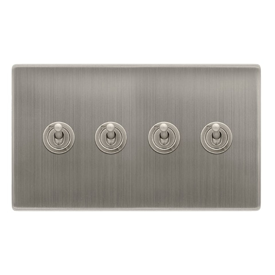 SE HOME Stainless Steel Screwless Plate 4 Gang 2 Way 10AX Toggle Light Switch - SE Home Black | Stainless Steel