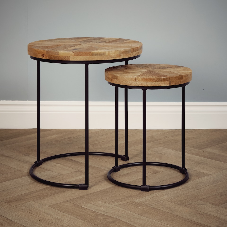 image 1 of Round Solid Wood Nest Of Two 2 Tables Fully Assembled H47 x W43 x D43cm