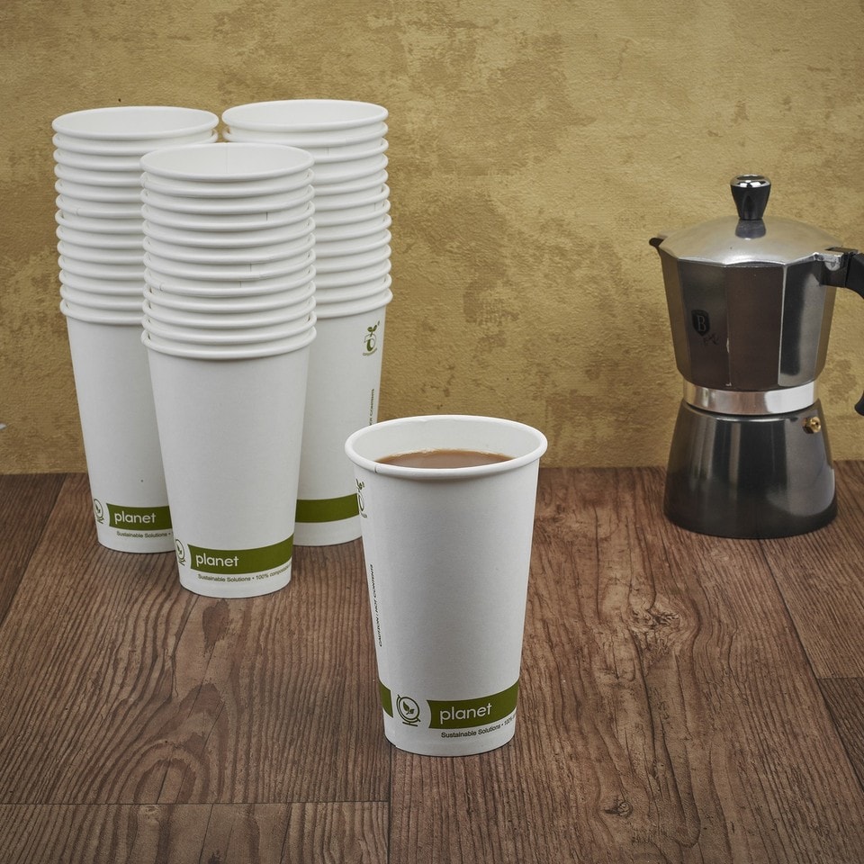 image 1 of Paper Coffee Cups 16oz White Compostable Takeaway | White | Set of 50