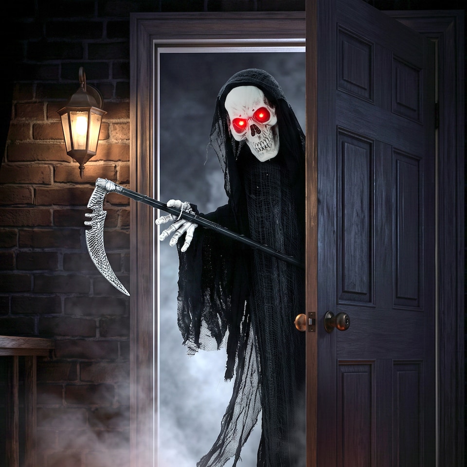 image 1 of HOMCOM 72"/183cm Life Size Animated Grim Reaper Halloween Decoration