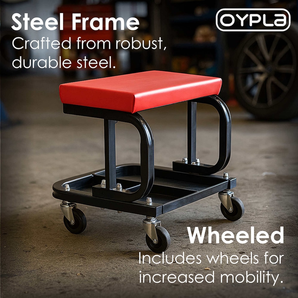 image 1 of Heavy Duty Garage Stool Rolling Mechanics Chair Crawling Seat | Red