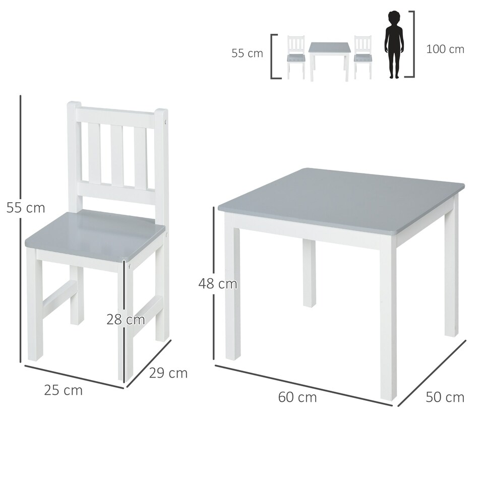 image 1 of HOMCOM Kids Table and 2 Chairs Set 3 Pieces Toddler Multi-usage Desk Indoor Grey Grey