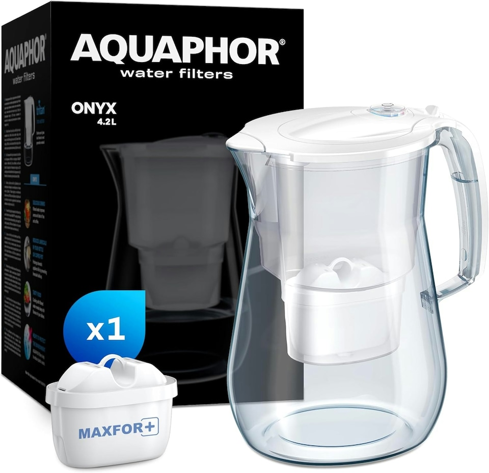 image 1 of AQUAPHOR 4.2 Litre Onyx Water Filter Jug in White with 1 x Maxfor+ filter