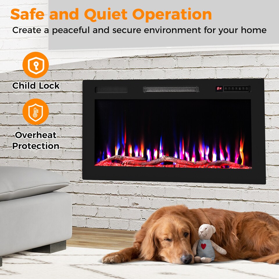 image 1 of COSTWAY 36” Electric Fireplace Recessed and Wall Mounted with Sleep Mode