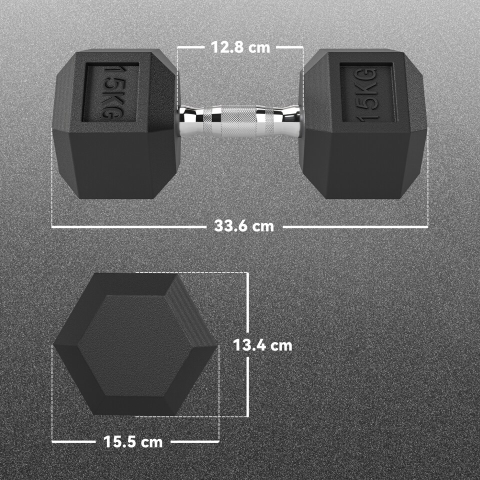 image 1 of HOMCOM 2x15KG Rubber Hex Dumbbell Portable Hand Weights Dumbbell for Home Gym Workout Fitness