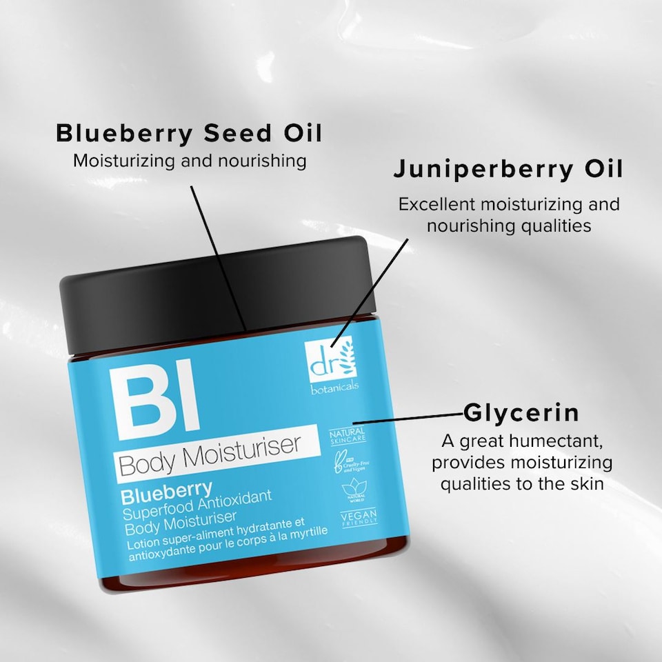 image 1 of Dr. Botanicals Blueberry Superfood Anti-Ageing Antioxidant Body Moisturiser 60ml for Fine Lines, Wrinkles, Dullness