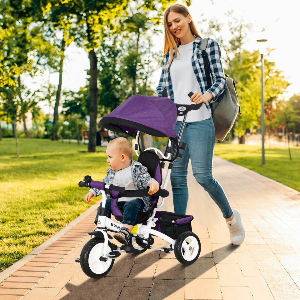 image 1 of HOMCOM 6 in 1 Kids Trike, Stroller with Parent Handle, Purple
