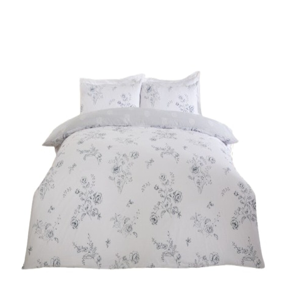 image 1 of PH Sadie Floral Polycotton Reversible Duvet Cover Set with Pillowcase Blue | King