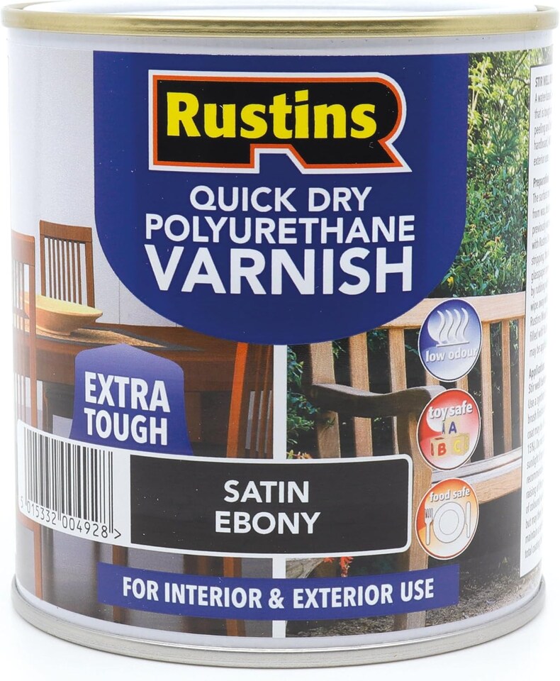 Rustins Quick Drying Polyurethane Varnish Satin Ebony 2.5ltr | Clear | Ebony | 2.5l | 1