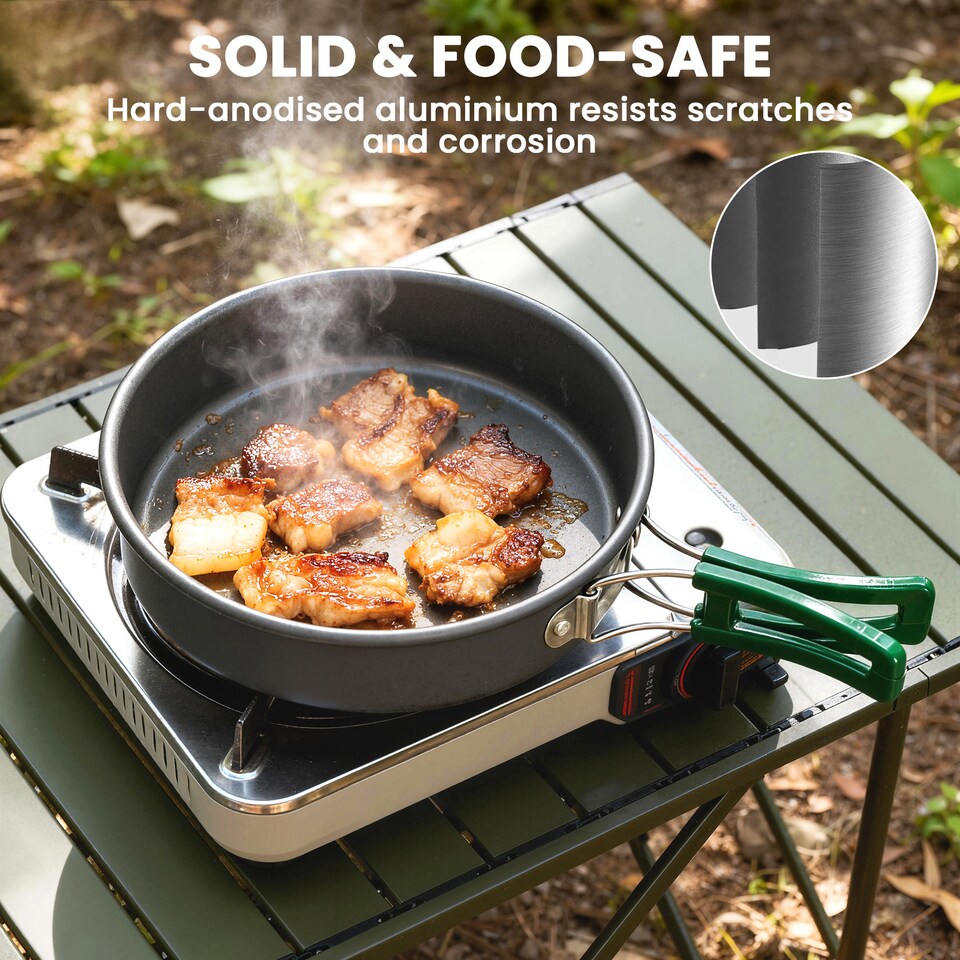 image 1 of Outsunny Camping Cookware Set for 2-3 People, Camping Cooking Kit, Grey | Grey | Grey, Army Green | Φ19 x 10 cm