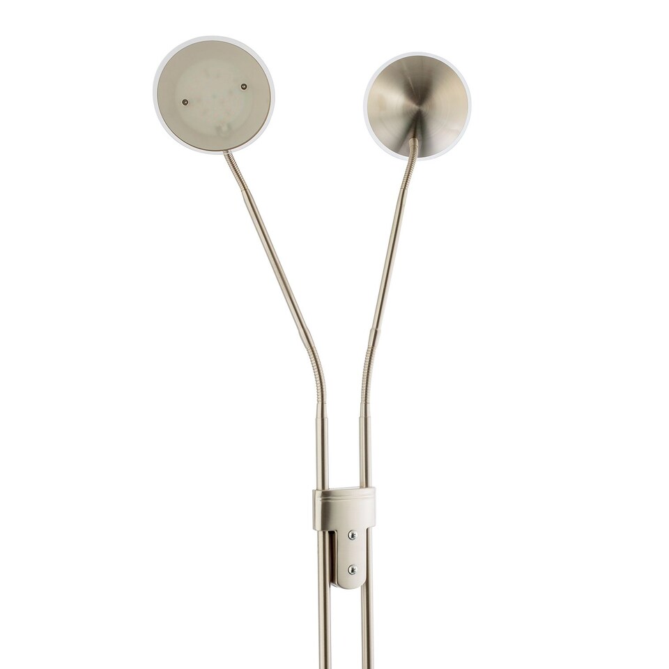 image 1 of Double Arm Nickel Floor Lamp with Dimmer and Colour Control Warm-Cool White | Silver | Satin Nickel | 1