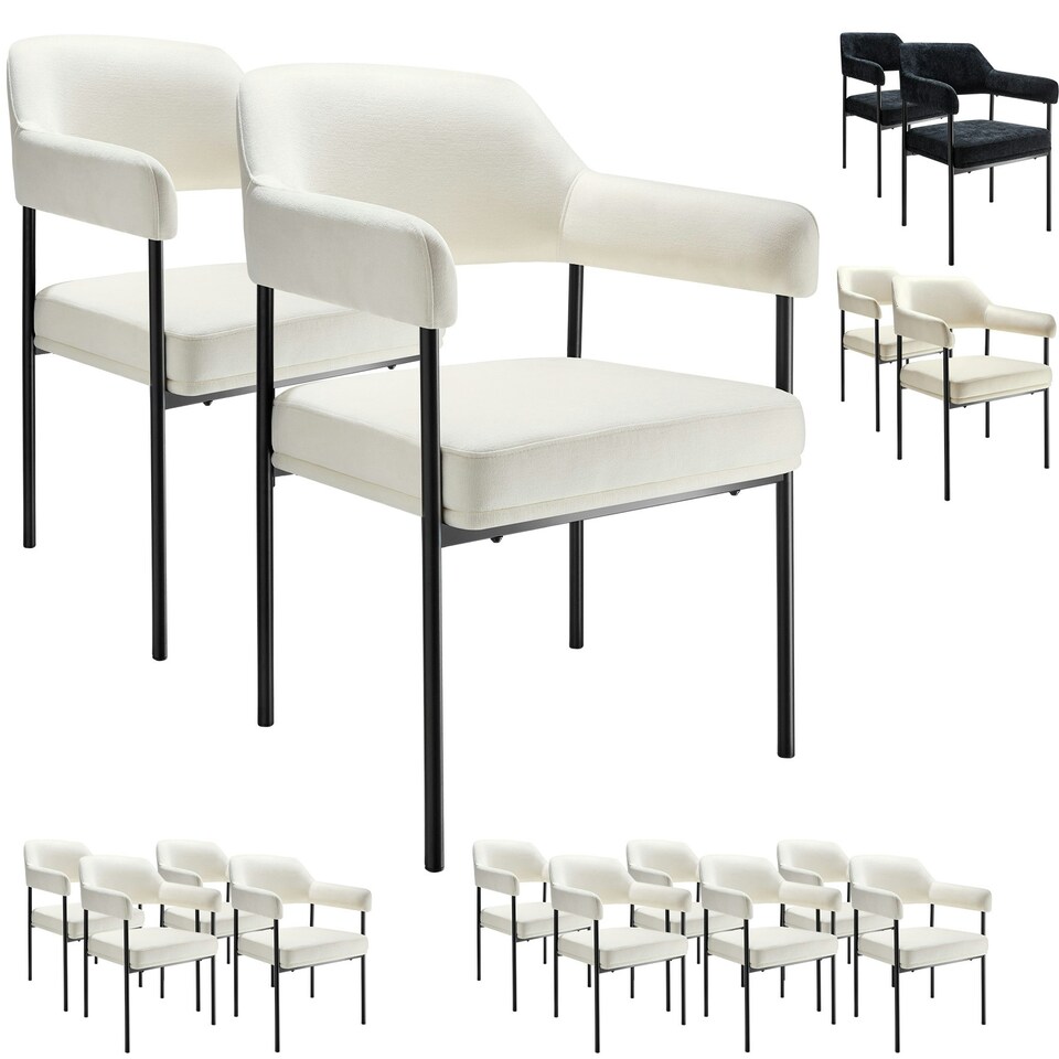 image 1 of Armchair Doe - durable fabric, black powder-coated legs, 120 kg load, 58 x 62 x 85 cm - Set of 4 White | Velvet Look Off-White