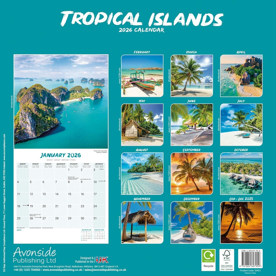 image 1 of Tropical Islands 2026 Calendar | Square Wall Calendar | Travel Gift | Plastic Free Packaging | by Avonside Publishing